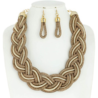 RHINESTONE BRAIDED BIB NECKLACE AND EARRINGS SET