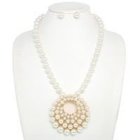 PEARL OPEN CIRCLE LARGE PENDANT NECKLACE SET
