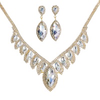 CRYSTAL PETAL CUT FRINGE TEARDROP NECKLACE SET