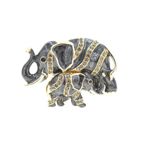 RHINESTONE PAVE ENAMEL ELEPHANTS BROOCH PIN