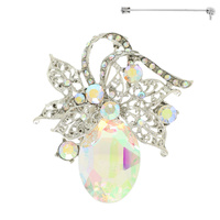 JEWELED FILIGREE LEAF CLUSTER BROOCH PIN