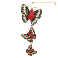 JEWELED CASCADING BUTTERFLY BROOCH PIN