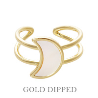 GOLD PLATED PEARLESCENT MOON CUFF RING