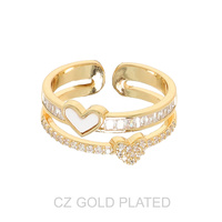 GOLD PLATED CZ HEART THEME DOUBLE BAND CUFF RING