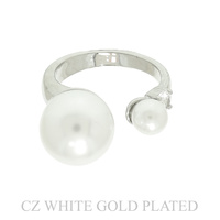 GOLD PLATED CZ DOUBLE PEARL OPEN CUFF RING