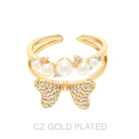 GOLD PLATED BUTTERFLY CZ PEARL CUFF RING