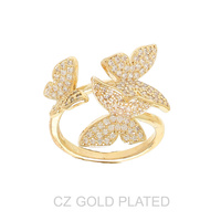 GOLD PLATED BUTTERFLY CZ FREE-SIZE RING