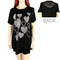 CRYSTAL RHINESTONE HEART DESIGN GRAPHIC TSHIRT