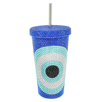 EVIL EYE THEMED JEWELED STAINLESS STEEL TUMBLER