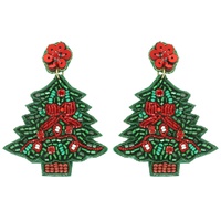 CHRISTMAS TREE BEADED POST EARRINGS