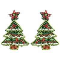CHRISTMAS TREE BEADED POST EARRINGS