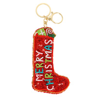 MERRY CHRISTMAS SEQUIN EMBELLISHED KEYCHAIN