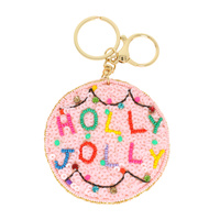 CHRISTMAS JEWELED HOLLY JOLLY ORNAMENT KEYCHAIN